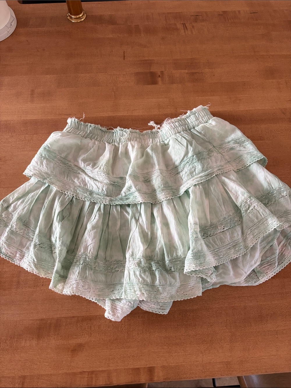 LoveShackFancy Mint Tiered Ruffle Mini Skirt